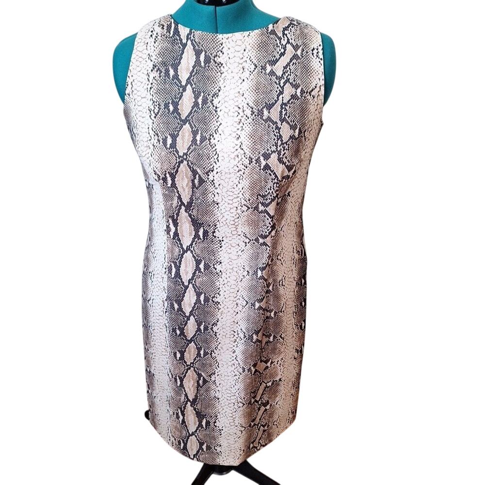 Vintage Beige and Black Snake-Print Midi Dress